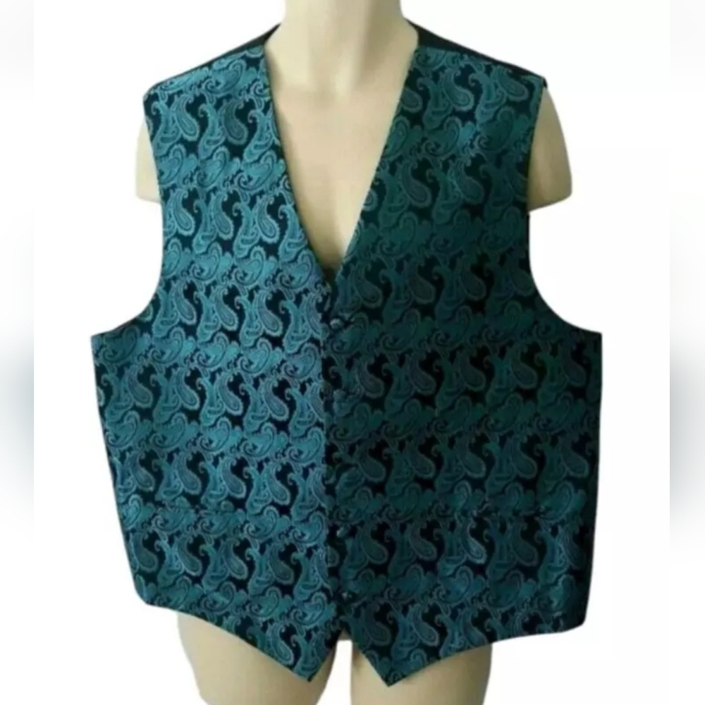 Q Brand Mens Vest Size 2XL XXL Formal Paisley Print Aqua Turquoise Formal